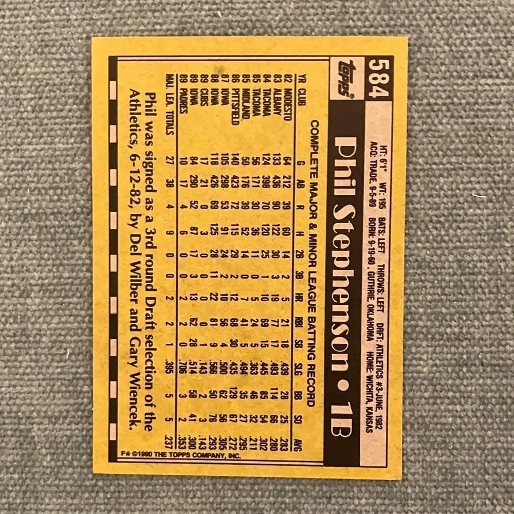1990 Signed Phil Stephenson Topps San Diego Padres Baseball Card Trading Card